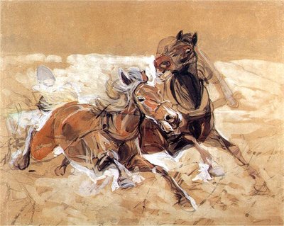 Caballos tirando pintura Ataque de lobos de Jozef Marian Chemonski